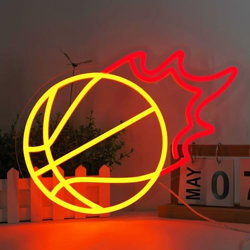 Basketball Neon Sign Fire Basketball LED Neon Light Dimmable Neon Signs for Wall Decor Basketball Court Bedroom Christmas Birthday Signs Kids Gift$$Tools & Hardware Other