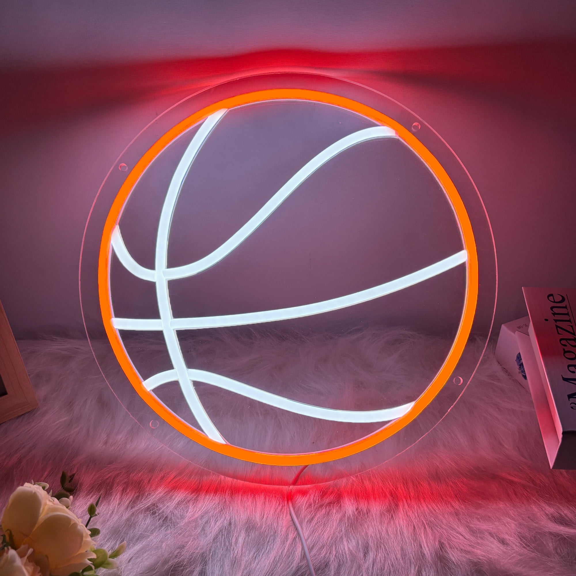 Basketball Neon Sign for Wall Decor, 12.6×12.6 Inch Basketball Led Neon Light, Sports Gift for Boys and Girls, Dimmable LED Neon Signs for Bedroom and GYM