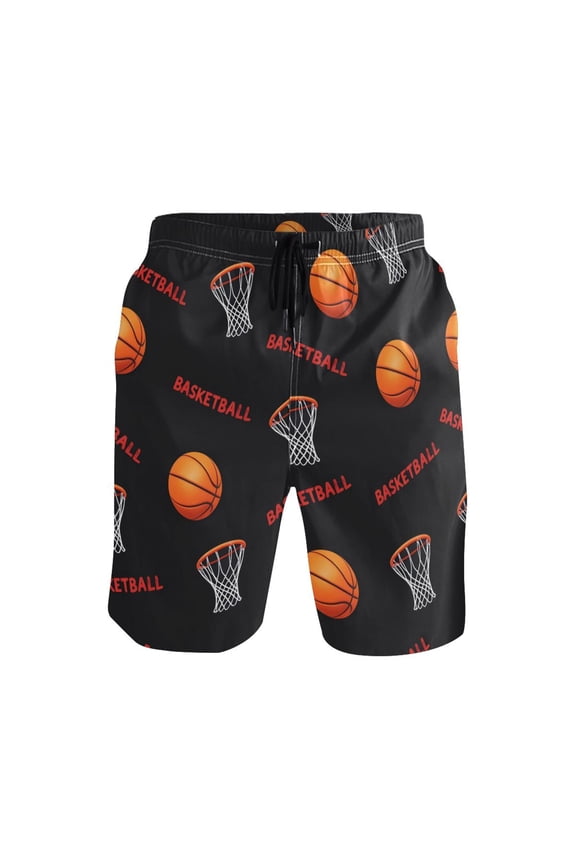 Basketball Net Pattern Mens Swim Trunks Quick Dry Board Shorts Breathable Fit Beach Shorts Swimwear