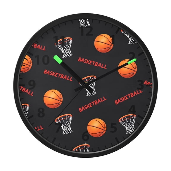 Basketball Net Pattern Wall Clock 12 Inch Voice Activated Night Light Silent Non Ticking