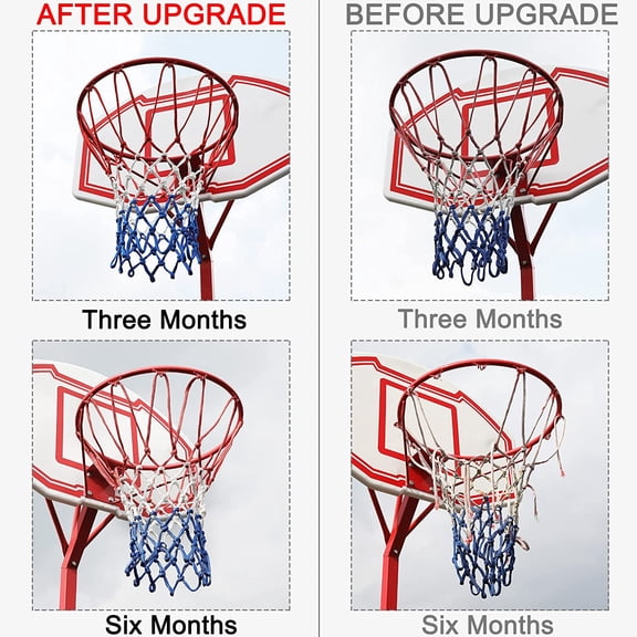 Basketball Net Replacement, 2025 Upgrade Thick Professional Basketball Nets Heavy Duty Outdoor, All Weather Anti Whip Color Never Fade -12 Loops (Red White Blue)