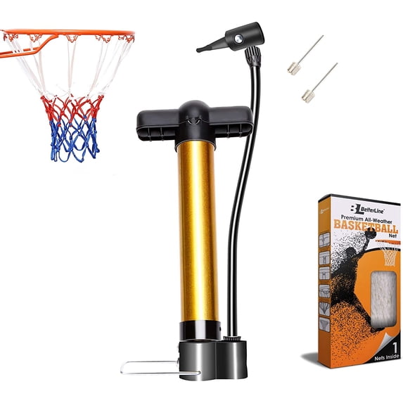Basketball Net Replacement and Ball Pump | Red White and Blue All-Weather Thick Heavy Duty | 12 Loop Net Fits Standard Hoops for Indoor and Outdoor Rims