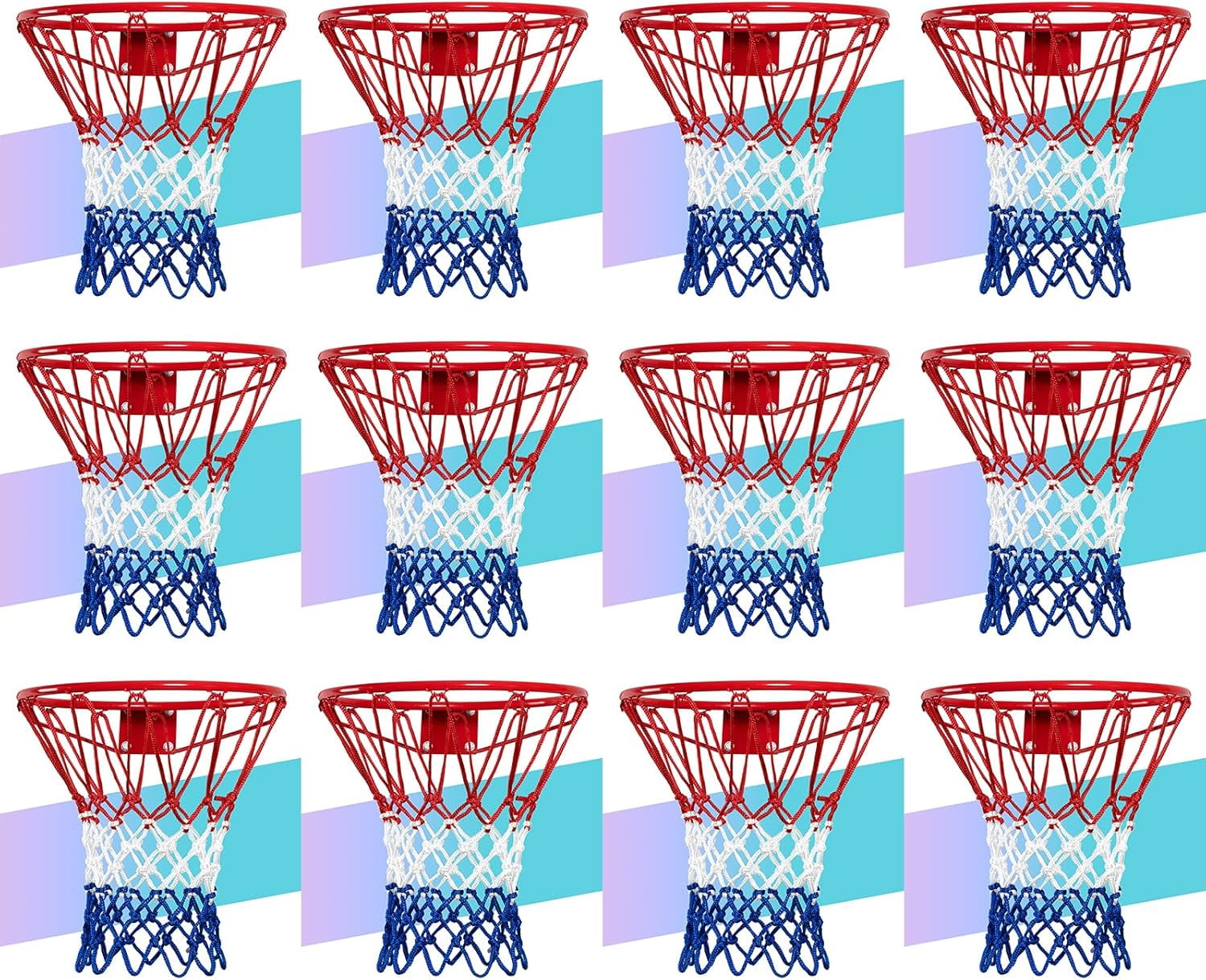 Basketball Net Replacement, Upgrade Thick Professional Basketball Nets Heavy Duty Outdoor, All Weather Anti Whip Color
