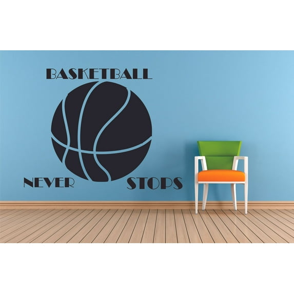 Basketball Never Stops Quotes Sport Ball Motivation Inspiration Quote Wall Decal Vinyl Art Sticker Design for Boys/Girl Room Home Court Bedroom Decor Wall Art Mural Decoration Size (20x40 inch)