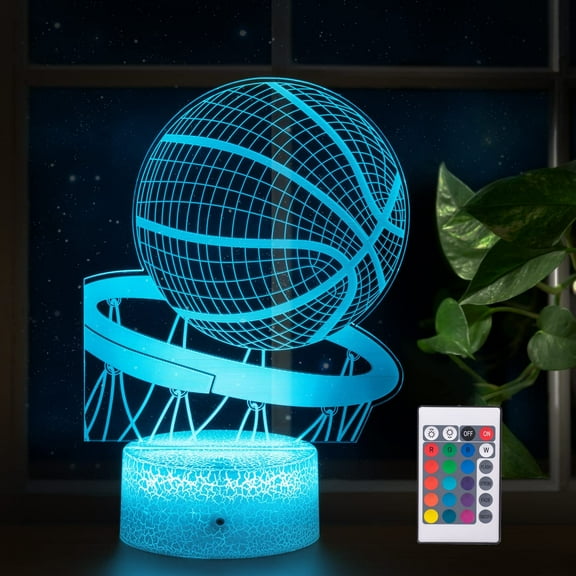 Basketball Night Light,3D Illusion Led Lamp, 16 Colors Dimmable with Remote Control Smart Touch, Best Christmas Birthday Gift for 3,4,5,6,7,8 Year Old Boy Girl Kids, Suitable for Basketball Fans