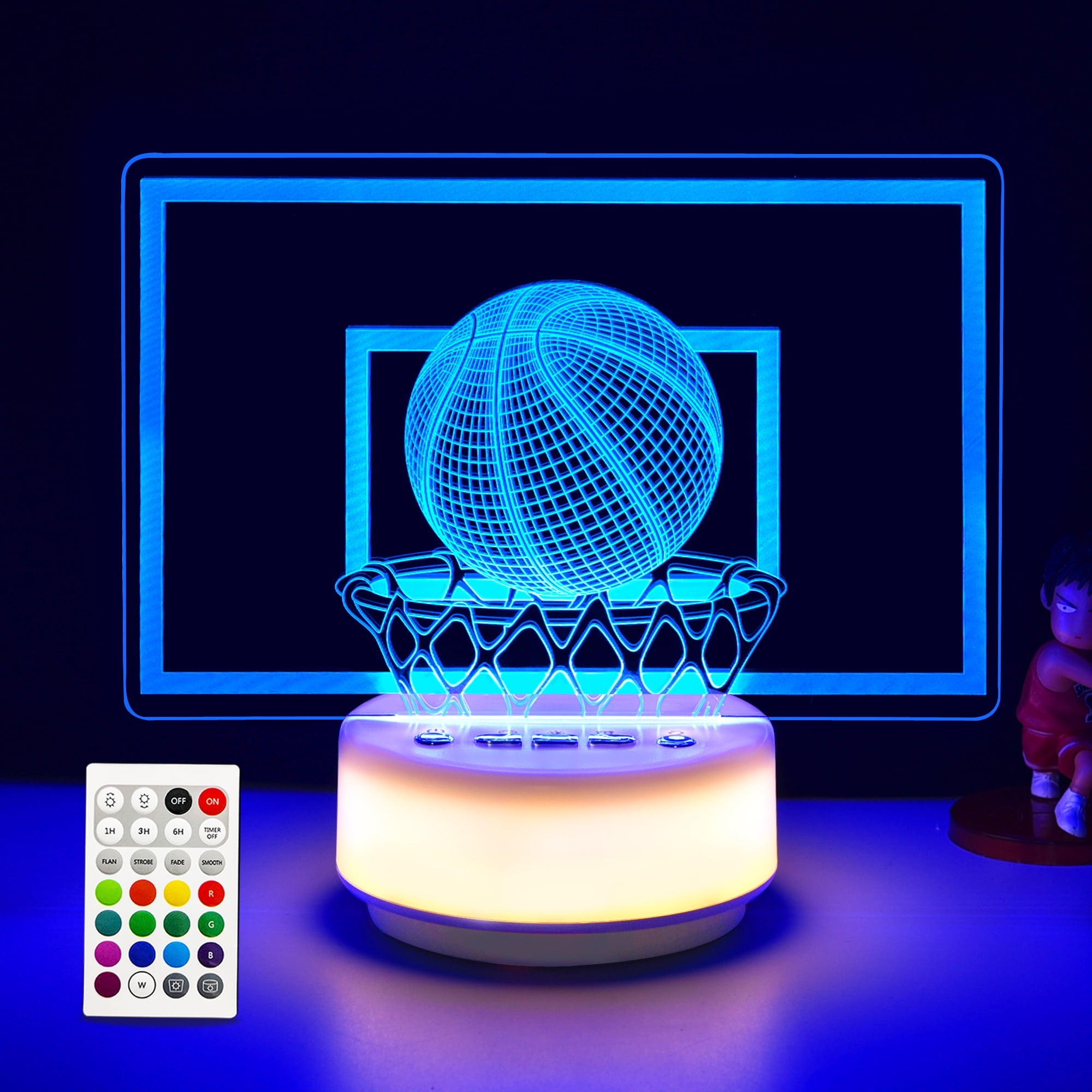 Basketball Night Light for Boys, 3D Illusion Led Lamp 14 Colors Bedroom Sports Decor Lamp with Remote Control /Buttons +Timer +Dim Function, Basketball Gifts Birthday Xmas Holiday Gift for Boys/Girls