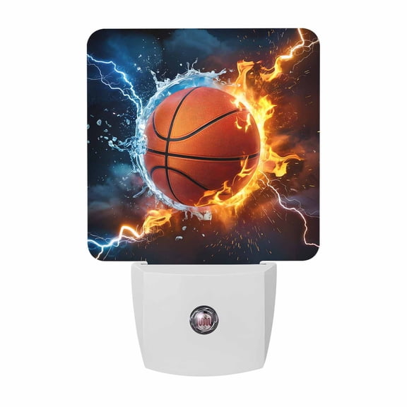 Basketball Night Lights, Water and Fire Lightning Impact Smart Auto Dusk to Dawn Sensor Nightlights Plug-in Nightlight for Bedroom Bathroom Living Room Kitchen Hallway