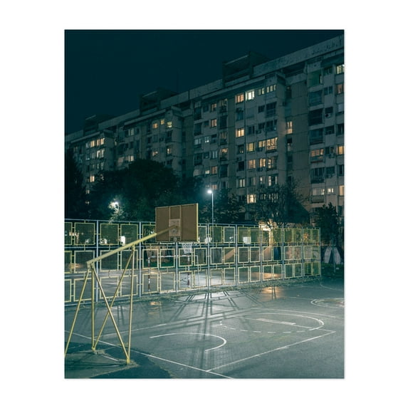 Basketball, Novi Beograd 01 - New Belgrade Serbia Photography Street Photography Basketball Nightlife Architecture Cityscape Night Sky Unframed Wall Art Print 36 x 48 inches