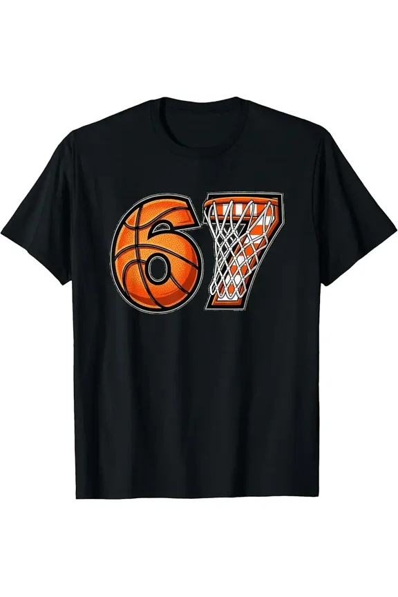 Basketball Number 67 Hoop Graphic for Sports Fan Unisex Short Sleeve Cotton Tee
