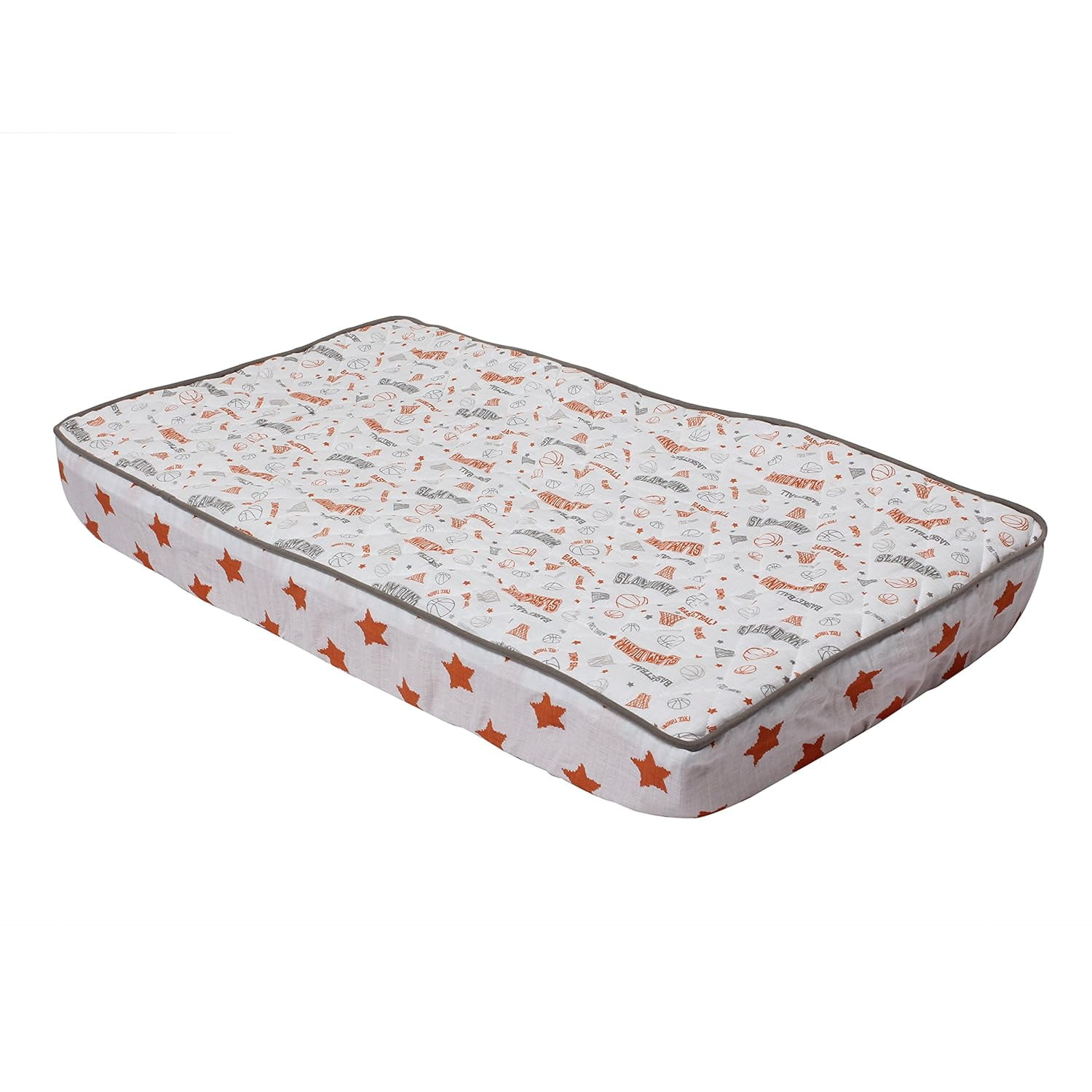 Basketball Orange/Grey Muslin Quilted Changing Pad Cover