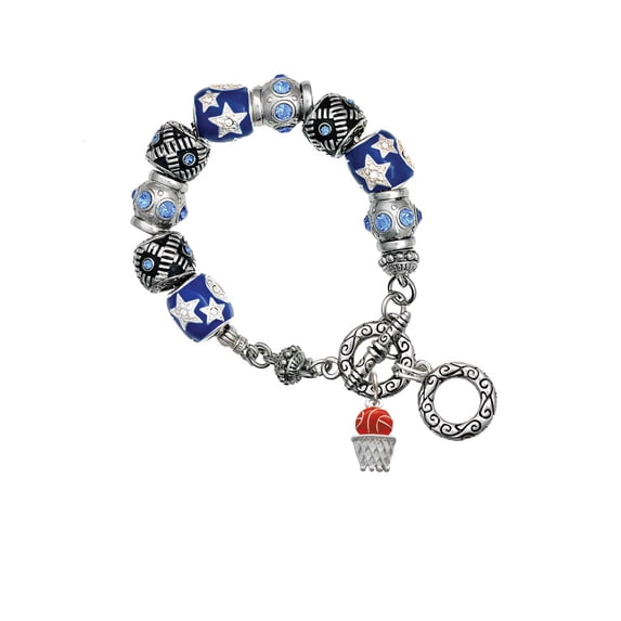 Basketball - Over Hoop Blue Moon Bead Charm Bracelet