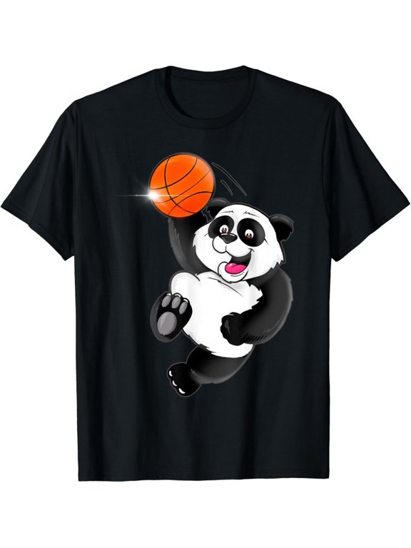 Basketball Panda Slam Dunk Adults Sports Animal Graphic T-Shirt