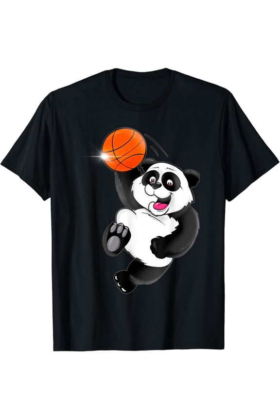 Basketball Panda Slam Dunk Adults Sports Animal Graphic T-Shirt