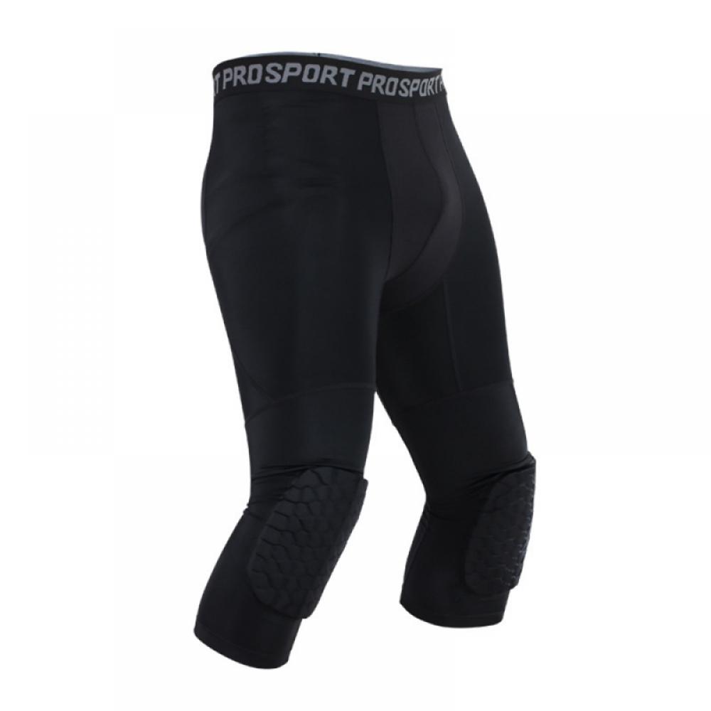 Basketball Pants with Knee Pads, Black Knee Pads Compression Pants, 3/4 Capri Leggings - image 1 of 6