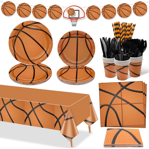 Basketball Party Decorations, Basketball Birthday Party Supplies, Include Plates, Basketball Banner, Tablecloth, Napkins, Cutlery, for Kids Boys Basketball Fans Birthday, Serves 20