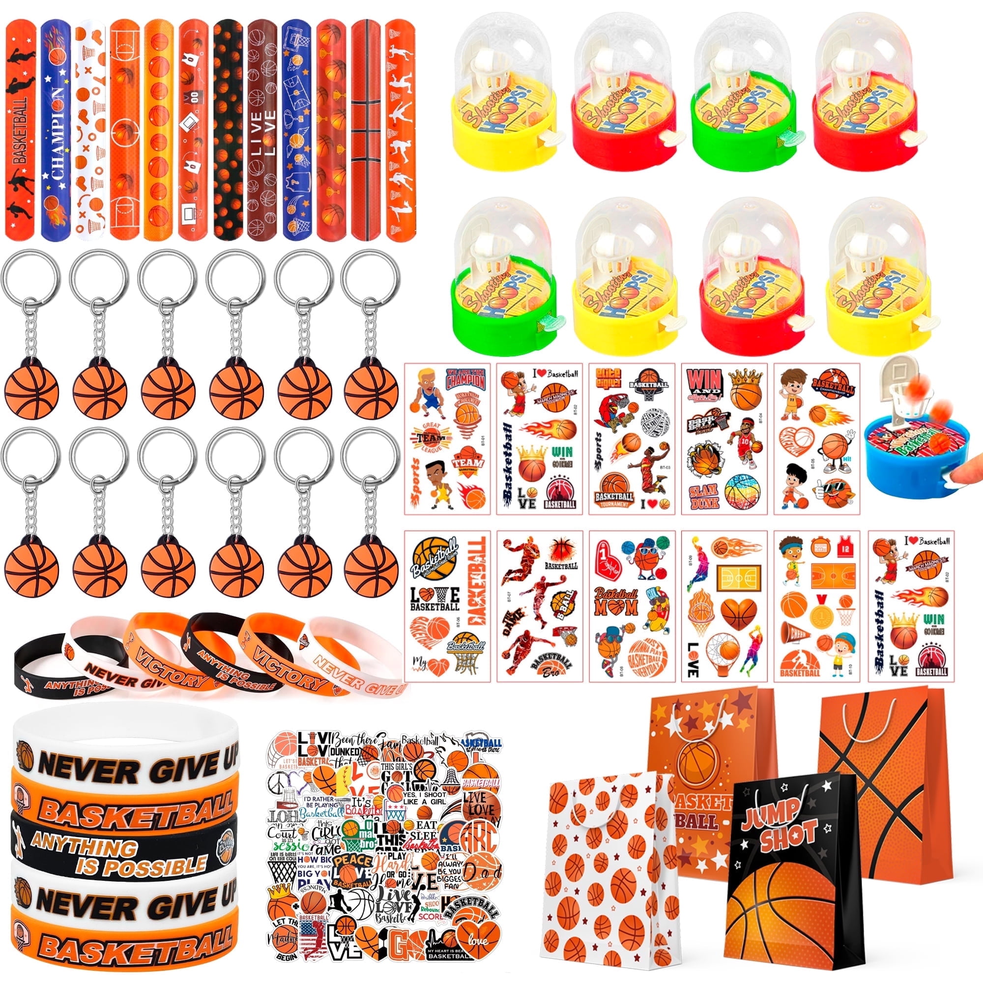 Basketball Party Favors,122pcs Basketball Themed Birthday Party Favors - Basketball Party Keychain Gift Bags Slap Bracelets Sticker etc Basketball Goodie Bags S
