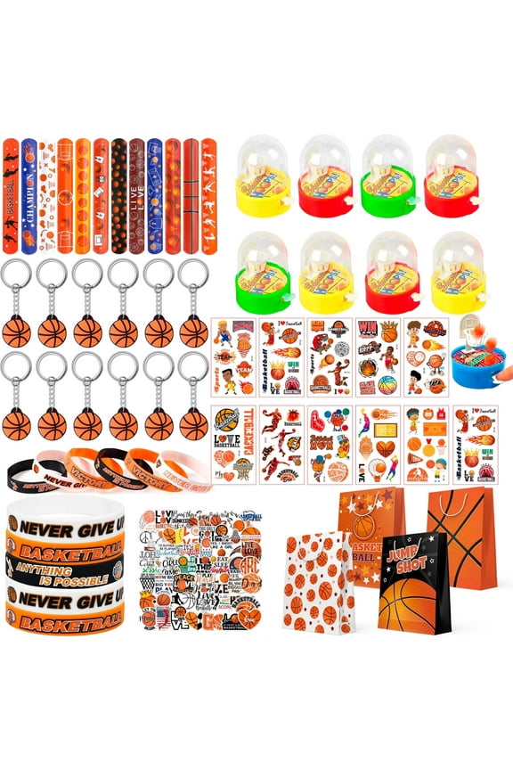 Basketball Party Favors,122pcs Basketball Themed Birthday Party Favors - Basketball Party Keychain Gift Bags Slap Bracelets Sticker etc Basketball Goodie Bags Stuffers for Basketball Party Decoration