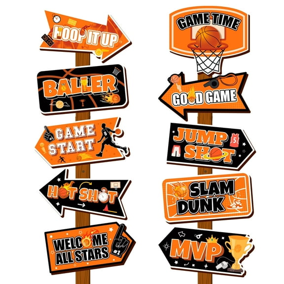 Basketball Party Signs, 20 pcs Basketball Birthday Party Decoration Sign Set - Basketball themed party decoration signs such as basketball party street signs and basketball party traffic signs