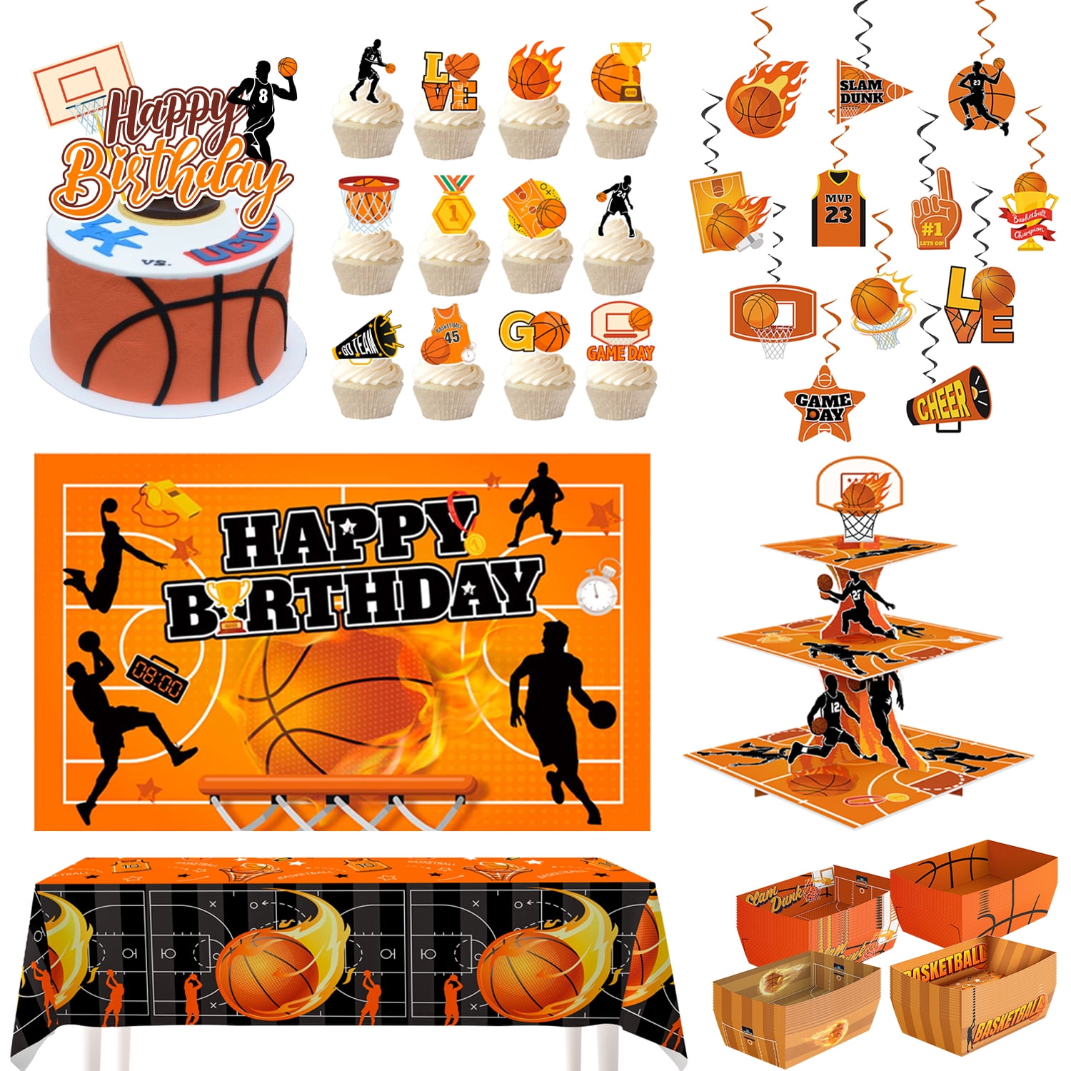 300 Pcs Basketball Party Decorations - Banner, Plates, Napkins, Cups & Balloons Set