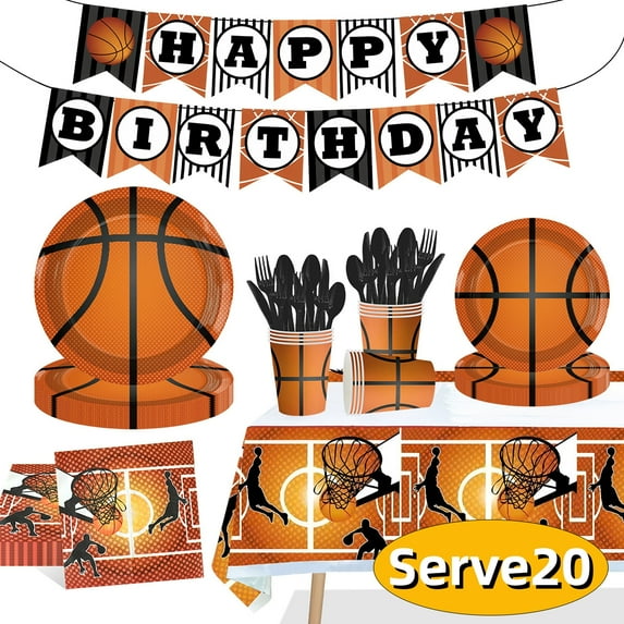 Basketball Party Supplies Basketball Plates Cups Napkins Basketball Birthday Decorations with Banner Tablecloth - for Sports Party Favors Serve 20 Design3