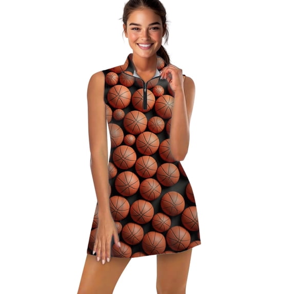 Basketball Pattern Background Sports Dresses Women Tennis Dress Outdoor Badminton Golf Quick-Drying And Breathable Sports Dress