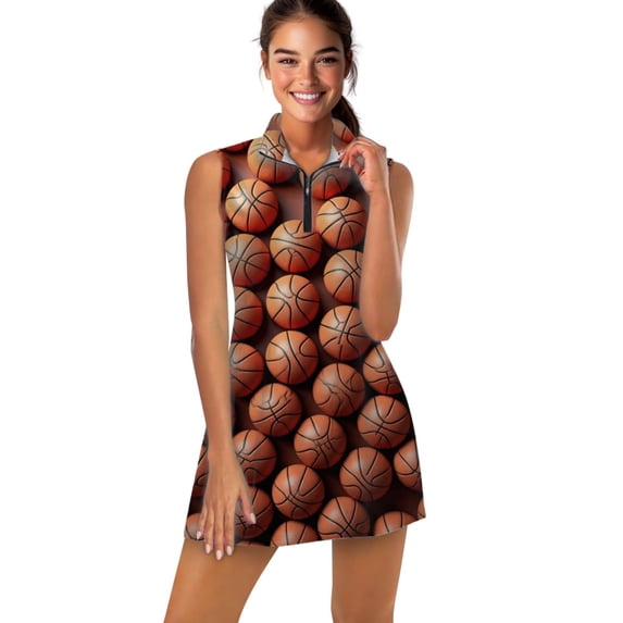 Basketball Pattern Background Sports Dresses Women Tennis Dress Outdoor Badminton Golf Quick-Drying And Breathable Sports Dress