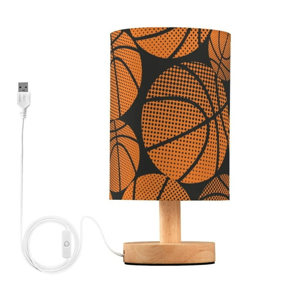 Basketball Pattern Bedside Table Lamp LED Warm Lights with USB Charging Port Retro Cylinder Desk Lamps