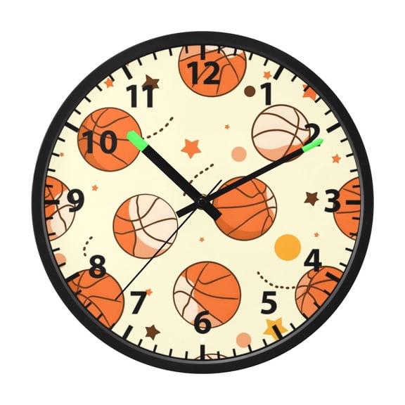 Basketball Pattern Wall Clock 12 Inch Voice Activated Night Light Silent Non Ticking