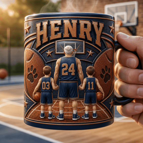 Basketball Pawpaw Magic Mug Personalized with Kids Names & Numbers Gift for Dad