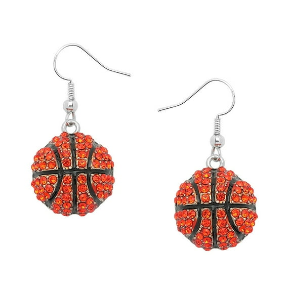 Basketball Pendant Necklace Earring Rhinestone Crystal Rhodium Plated 17 Inch Snake Chain E0358