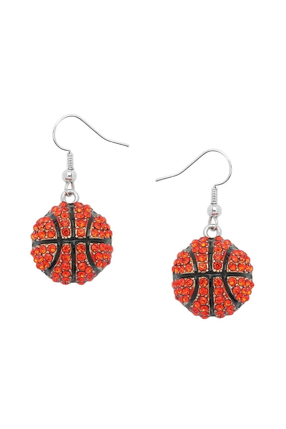 Basketball Pendant Necklace Earring Rhinestone Crystal Rhodium Plated 17 Inch Snake Chain E0358