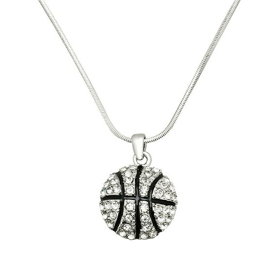 Basketball Pendant Necklace Rhinestone Crystal Rhodium High Polished J0190