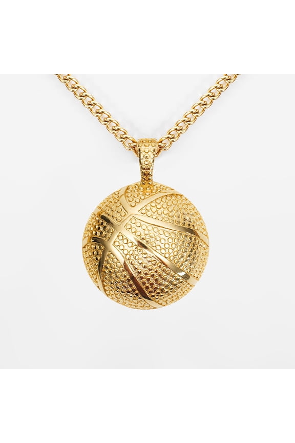 Basketball Pendant with Chain Necklace - Gold Plated Stainless Steel