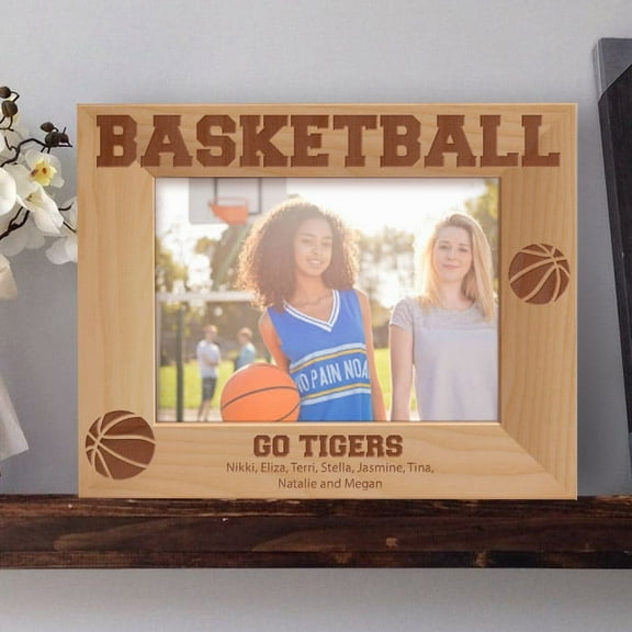 Basketball Personalized Wooden Picture Frame-10" x 8" Brown Horizontal