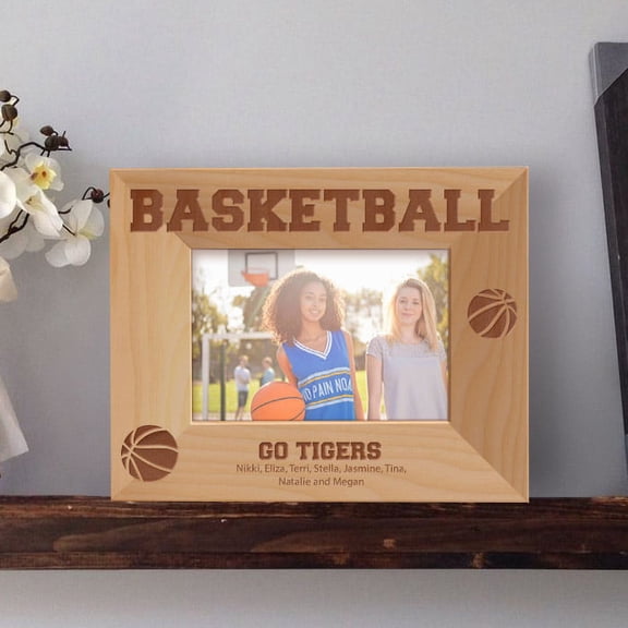 Basketball Personalized Wooden Picture Frame-5" x 3 1/2" Brown Horizontal