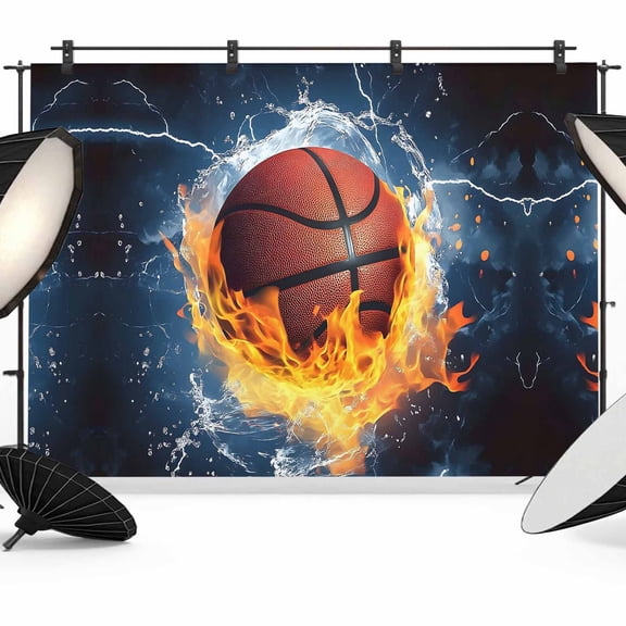 Basketball Photography Backdrop 12x8FT, Fire and Water Lightning Impact Photo Backdrops, Background for Photography Studio Photo Studio Background, Back Drop for Photoshoot