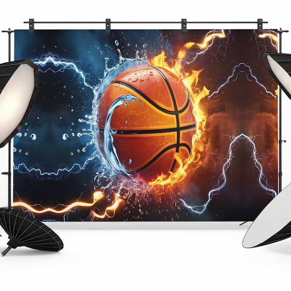 Basketball Photography Backdrop 12x8FT, Fire and Water Lightning Impact Photo Backdrops, Background for Photography Studio Photo Studio Background, Back Drop for Photoshoot