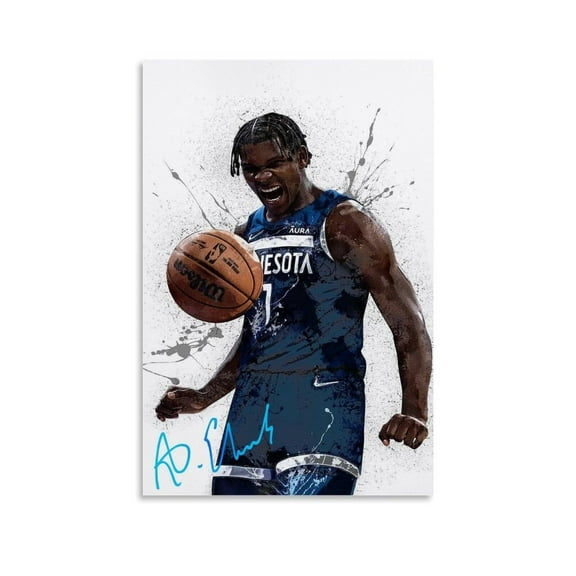 Basketball Player Anthony Edwards Classic Splash Ink Poster For Boys Bedroom Teens Room Hanging Picture Edwards