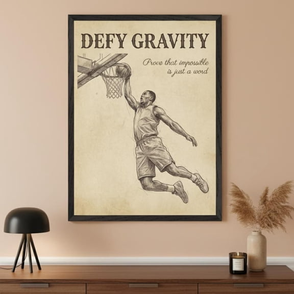 Basketball Player Defy Gravity Sketch Wall Decor Unframed Paper Print