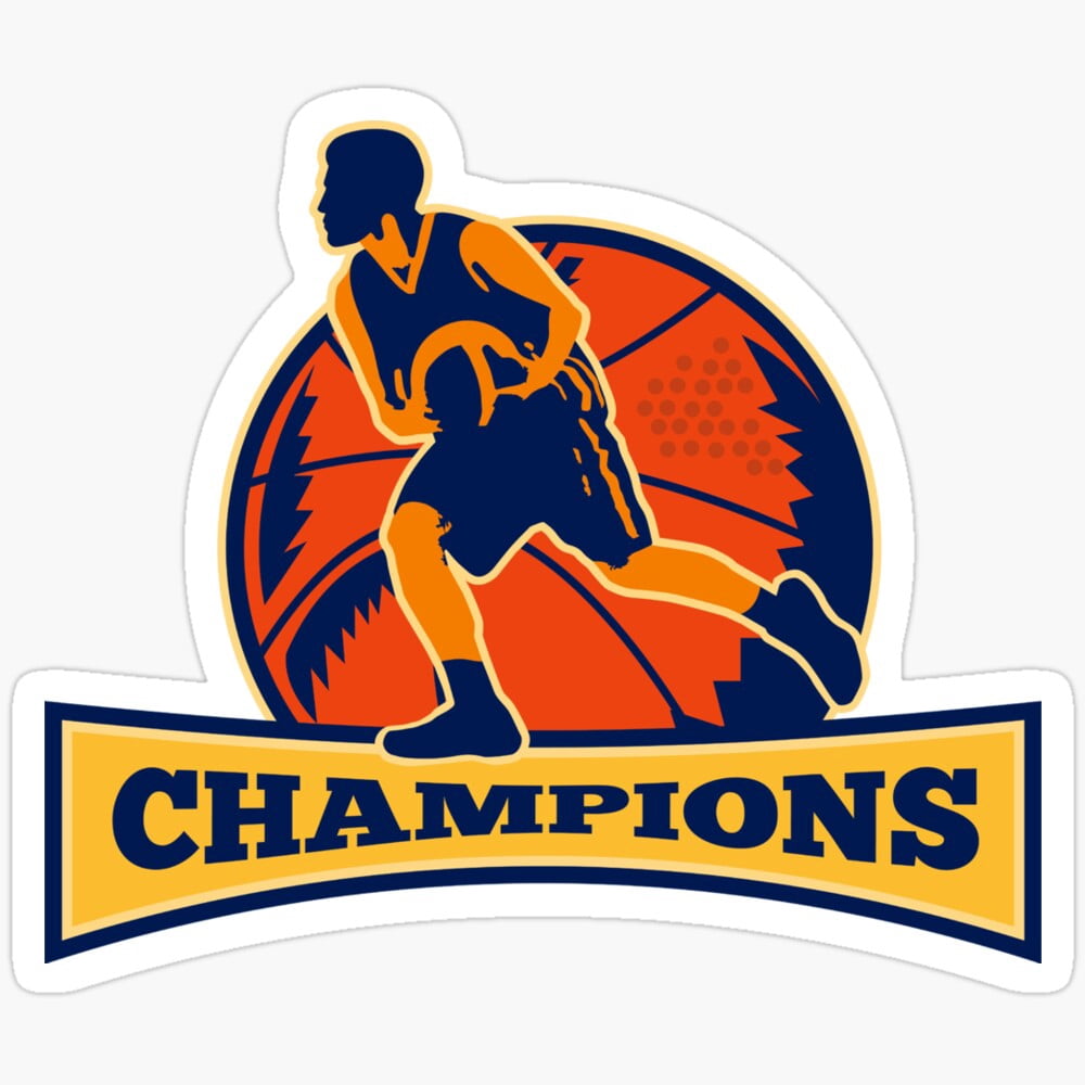 Basketball Player Dribbling Ball Champions Retro Sticker Baseball ...