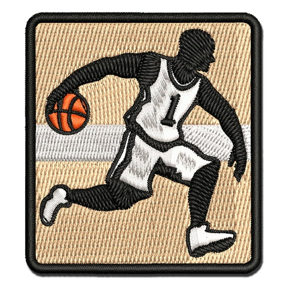 Basketball Player Dribbling Ball Running Applique Multi-Color Embroidered Iron-On Patch - 2.0 Inch Mini