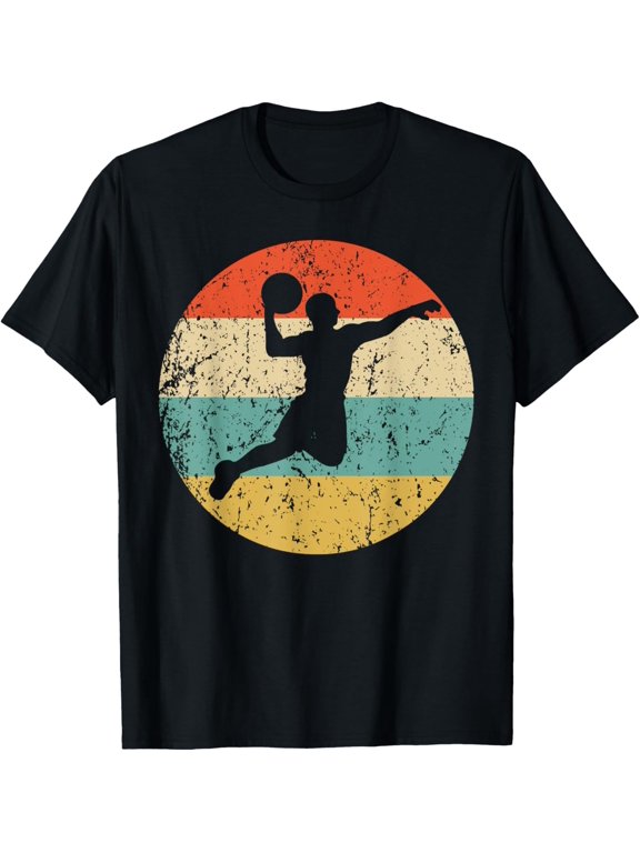 Basketball Player Dunk Silhouette Retro Sports T-Shirt men and women can wear, black, white, gifts