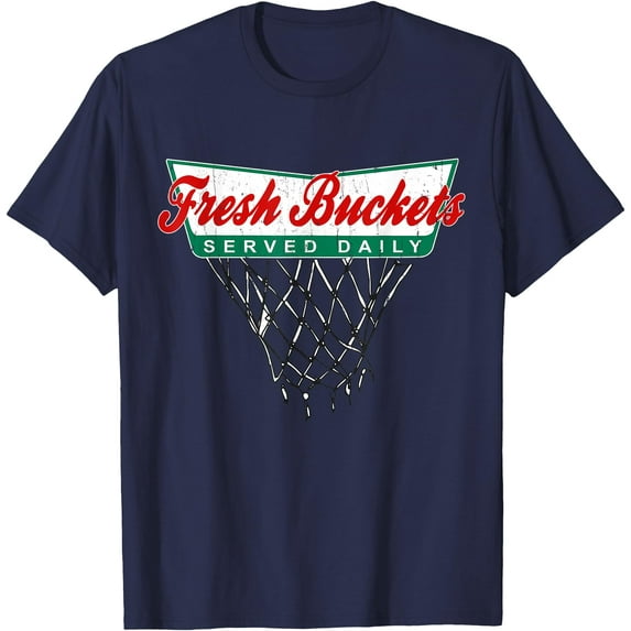Basketball Player Fresh Buckets Served Daily bball Softstyle T-Shirt for Men Women Kids,Navy Color,Size 2XL