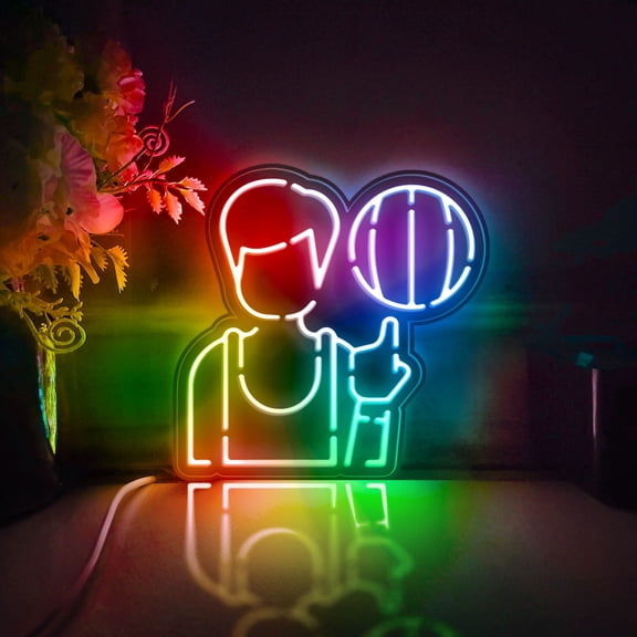 Basketball Player Led Light Box, Dimmable Neon-Like Light Signs USB Power for Wall Decor Bedroom Decoration, Color Flow Effect (WxH) 16"x16"
