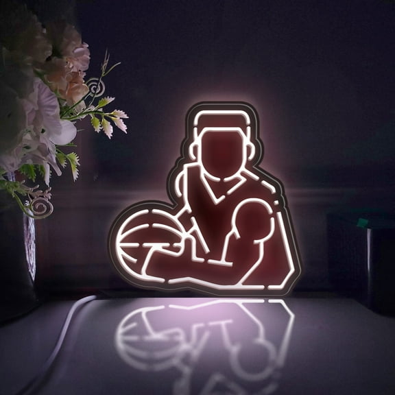 Basketball Player Led Light Box, Dimmable Neon-Like Light Signs USB Power for Wall Decor Bedroom Decoration, Static Light (WxH) 6"x6"