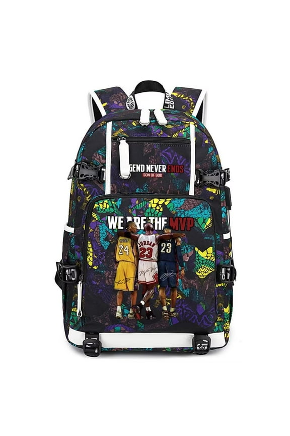 Basketball Player Legend Never Ends Multifunction Backpack Travel Taptop Daypack Fans Bag For Men Women (B-1)