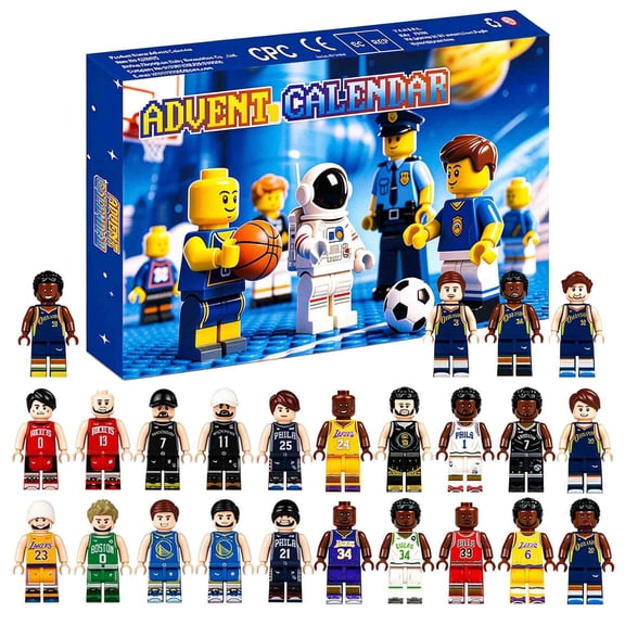 Basketball Player Minifigure Building Blocks Advent Calendar, 24 Days Christmas Countdown Blind Box, 24 Collectible Sports Minifigures, Christmas Holiday Gift for Boys Girls