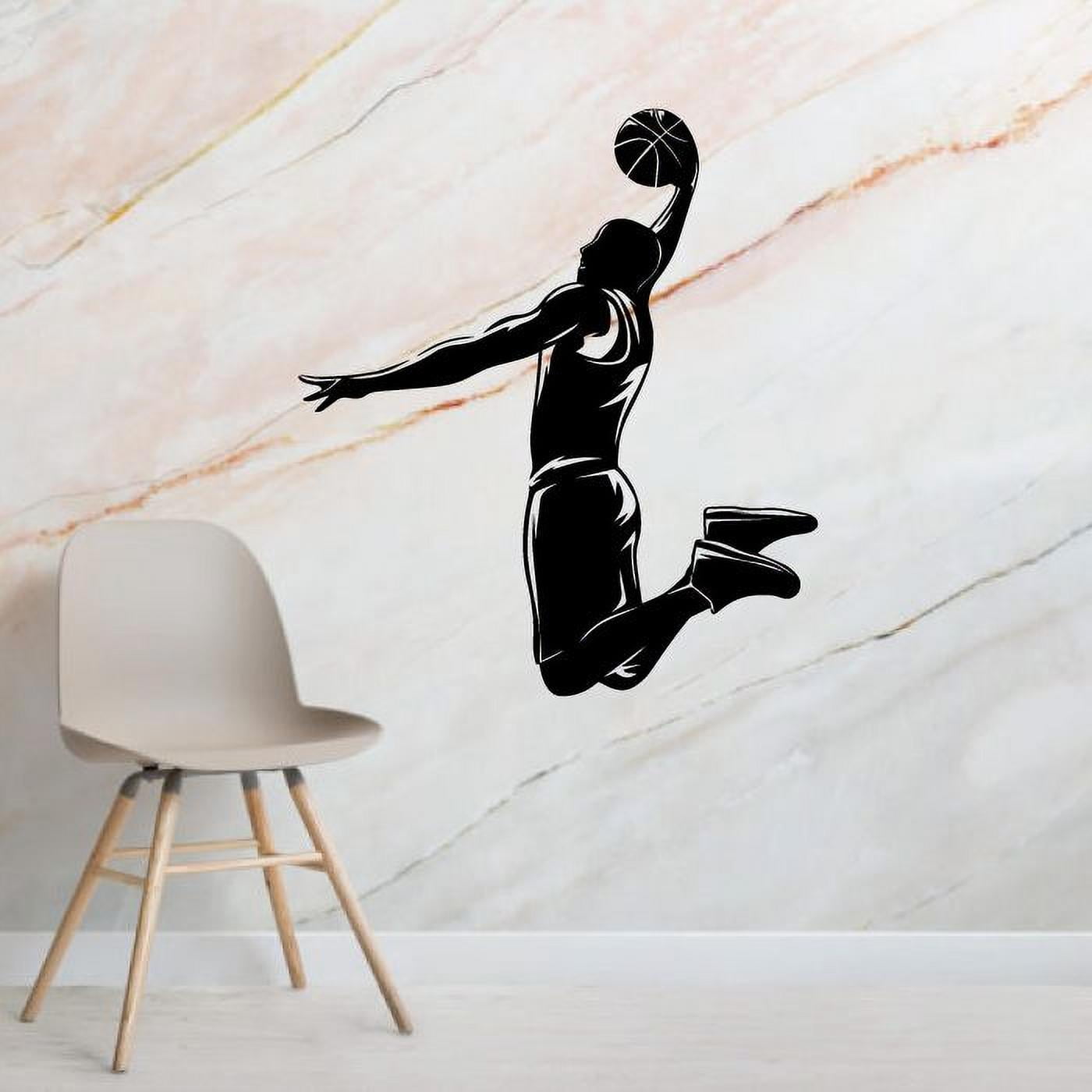 Basketball Player Wall Decal - Slam Dunk Silhouette Vinyl Sticker For Boys Room (40x37 In)