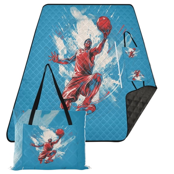 Basketball Player Slam Dunk Extra Large Picnic Beach Blanket Waterproof Sand Proof Portable Outdoor Mat 80x118
