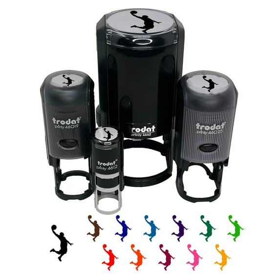 Basketball Player Slam Dunk Sports Self-Inking Rubber Stamp Ink Stamper - Fuchsia Ink - Small 3/4 Inch